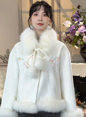 CHARFEN新中式狐狸毛领短外套冬季千金风毛毛外套CFE5F982-T035V