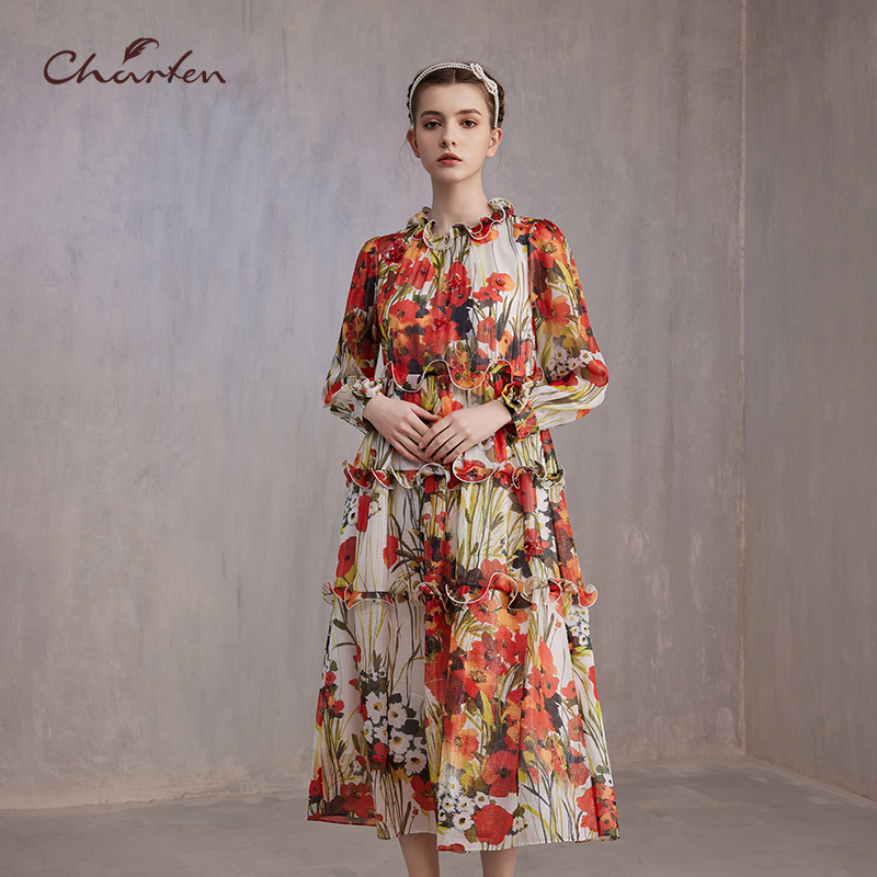 CHARFEN朝峰秋季新款印花连衣裙