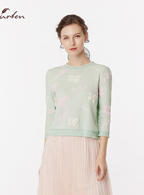 CHARFEN秋季新款时尚百搭显瘦重工立体剪花针织衫CFF3B113-1061C