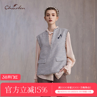 CHARFEN朝峰原创设计百搭套头V领无袖短外套上衣女CFE3A301-3001A