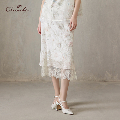 朝峰春款中式蕾丝花卉半身裙