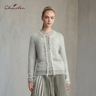 CHARFEN小香风重工钉珠毛衣显瘦精致名媛针织开衫CFE5F028-0037C