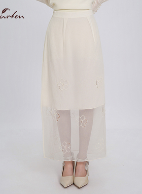 CHARFEN气质名媛立体花朵刺绣半身裙女长裙度假风CFF1A991-9627E