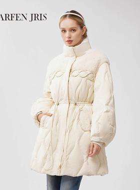 CHARFENJRIS冬季新款时尚拼毛收腰中长款保暖外套FJE5E676-6093Y