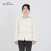 提花毛边盘扣减龄外套CFF3A910 CHARFEN新中式 羽绒服女短款 9008Y