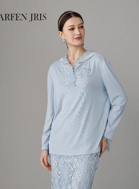 CHARFENJRIS朝峰2025春季新款法式宽松拼接蕾丝衬衫连帽上衣女