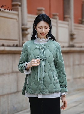 CHARFEN朝峰2025春季新款蝴蝶结新中式丝绒羽绒服CFF1A312-3115Y