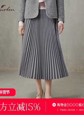 CHARFEN轻熟简约风百褶半身裙女中长款A字裙显瘦CFF1A002-0002E