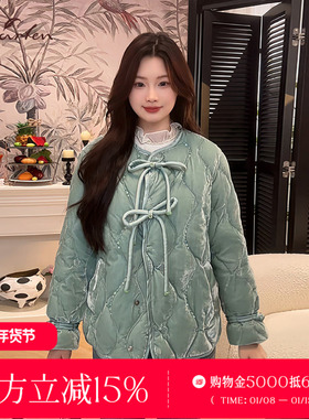 CHARFEN朝峰2025春季新款蝴蝶结新中式丝绒羽绒服CFF1A312-3115Y