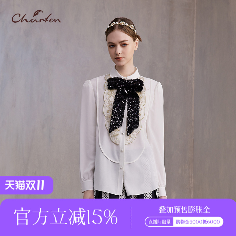 宫廷风重工钉珠衬衫女
