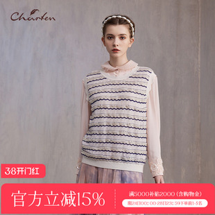 CHARFEN朝峰优雅百搭套头圆领无袖针织上衣女CFE3A330-3037C