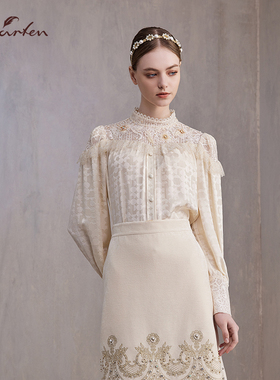 CHARFEN2025冬季新款重工刺绣镂空蕾丝拼接衬衫女CFE3B010-0020T