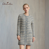小香风条纹显瘦针织连衣裙女CFE5E813 CHARFEN2024秋季 新款 8025K