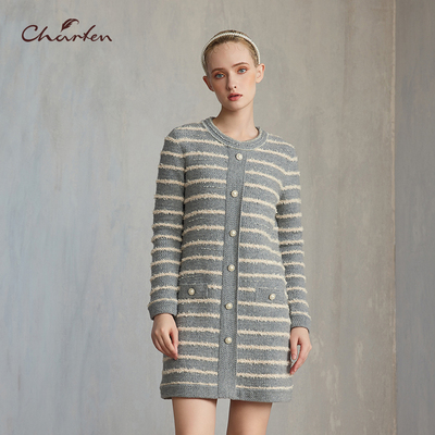 小香风条纹显瘦针织连衣裙