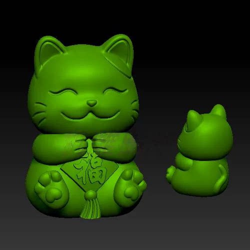猫咪 三维立体图圆雕图STL文件招福猫 卡通猫雕刻图 3D模型C24