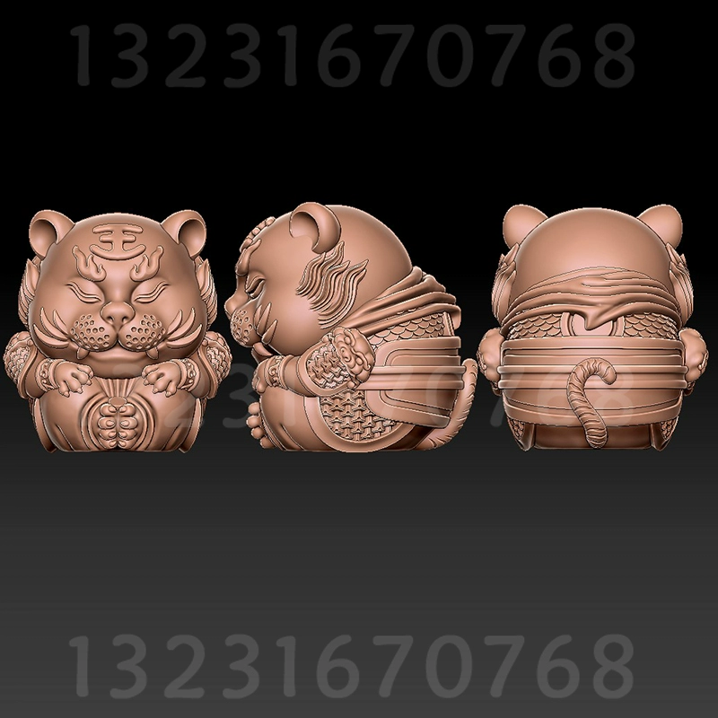 將軍虎STL跟付生肖虎精雕圖可愛老虎STL圖紙圓雕圖 虎3D打印圖紙