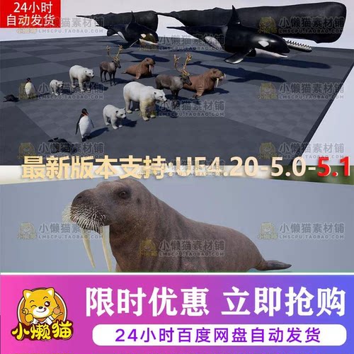 UE4虚幻UE5抹香鲸虎鲸企鹅北极熊驯鹿海豹海象动物海洋生物3D模型
