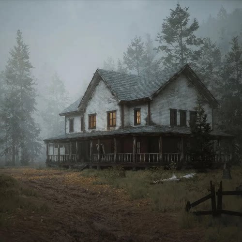 UE5.5欧美森林清晨迷雾黄昏荒废住宅房屋Modular Haunted House