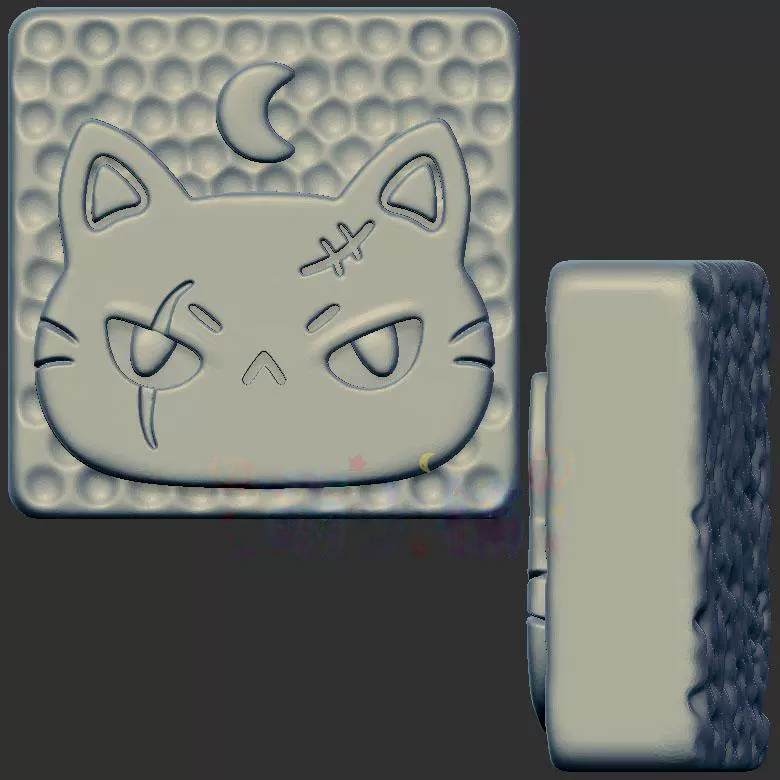 美少女月亮猫牌三维立体图3d打印stl文件圆雕图雕刻机3d模型2383