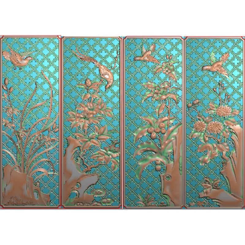 镂空花格花鸟通花兰花菊花挂屏精雕图浮雕灰度图雕刻梅兰竹菊屏风