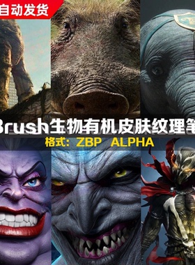 zbrush生物怪物肌肤皮肤皱纹毛孔VDM笔刷ZBP人体皮肤褶皱ZB笔刷