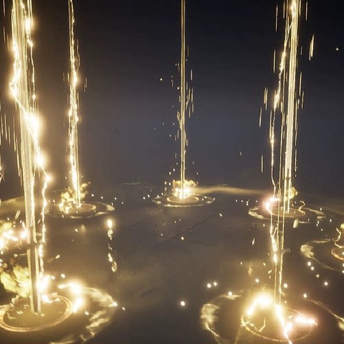 UE5.4金黄色魔法阵护盾闪电攻击技能粒子特效ARPGVFXPack01