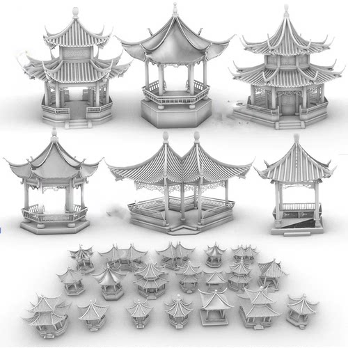 亭子 凉亭 中式古建筑 模型犀牛建模rhino/C4D/3Dmax/maya模型obj