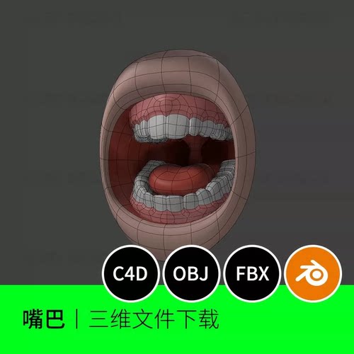 嘴巴牙齿口腔舌头blender模型c4d建模OBJ素材三维牙龈1520