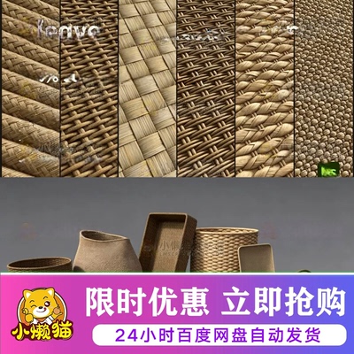 Substance Painter柳条编织竹篮藤条SP材质球竹编柳编纹理贴图TGA