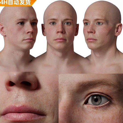 3DScan store/Ten24写实高清扫描模型ZBrush男性头部HD Male 21