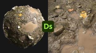 Substance Designer风格化沼泽地面土块洼地材质球sd地面泥土材质