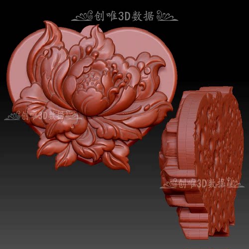 花牡丹花牌吊坠挂件三维立体图圆雕图stl文件雕刻机3d模型995