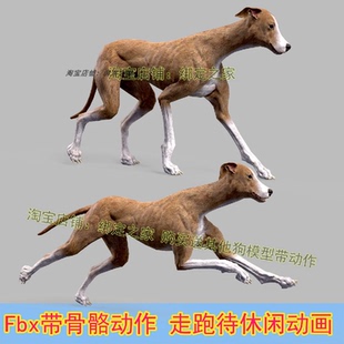 3dmax小狗模型maya细狗细犬猎狗带骨骼蒙皮动作走跑动画c4d虚幻ue