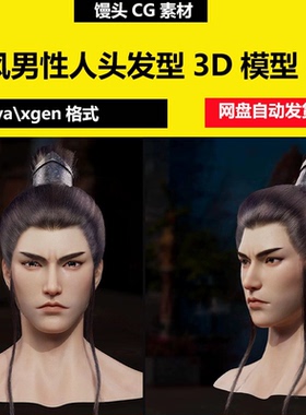 maya古风男性人头xgen毛发古装男人发型帅哥武侠风公子哥3D模型