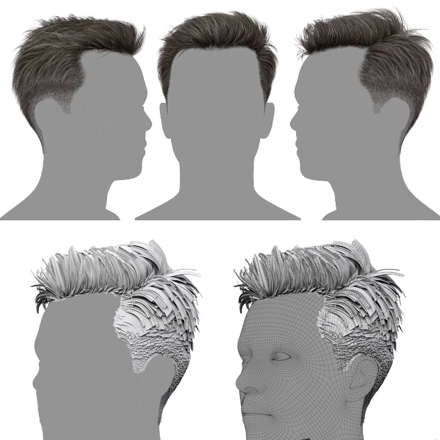 3DScanStore高质量插片毛发男性人物短发插片头发3D模型blend fbx