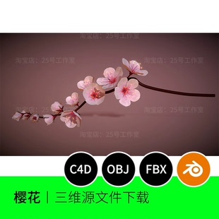 樱花树枝花朵3D模型blender建模C4D素材OBJ三维文件下载植物1233