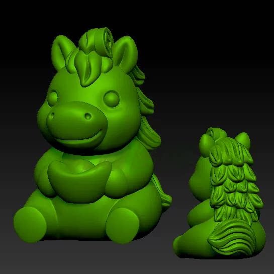 招财元宝小马三维立体图圆雕图STL图马上发雕刻3D打印模型图C594