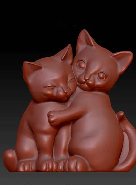 情侣猫双猫 A2733 三维立体图圆雕图3d打印STL格式3d模型