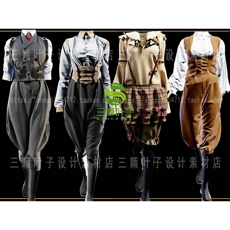 MD+Clo3d欧美复古风女性套装3D模型4款zprj/obj/fbx服装素材代下图片