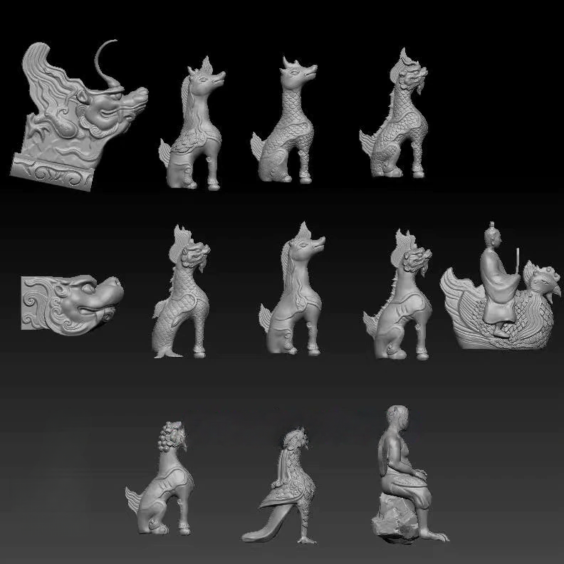 仿古屋脊兽骑凤仙人吻兽龙凤神兽天马瑞兽3D打印圆雕图STL格式