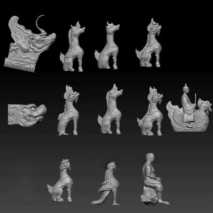 仿古屋脊兽骑凤仙人吻兽龙凤神兽天马瑞兽3D打印圆雕图STL格式