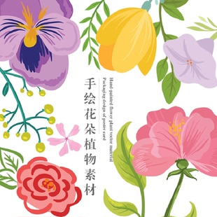 595手绘花朵植物玫瑰樱花千牛花角堇雏菊png海报包装 ai矢量素材