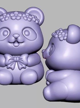 小花熊猫蝴蝶结小熊三维立体图圆雕图STL文件雕刻机3D模型2595