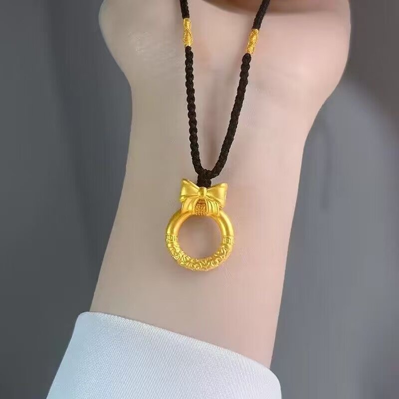 在逃公主金色项链爆款百搭蝴蝶结祥云平安扣吊坠女新款编织黑绳