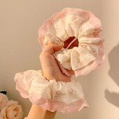 粉色蕾丝碎花大肠发圈女韩系温柔高级感大号头绳低丸子头发饰头饰