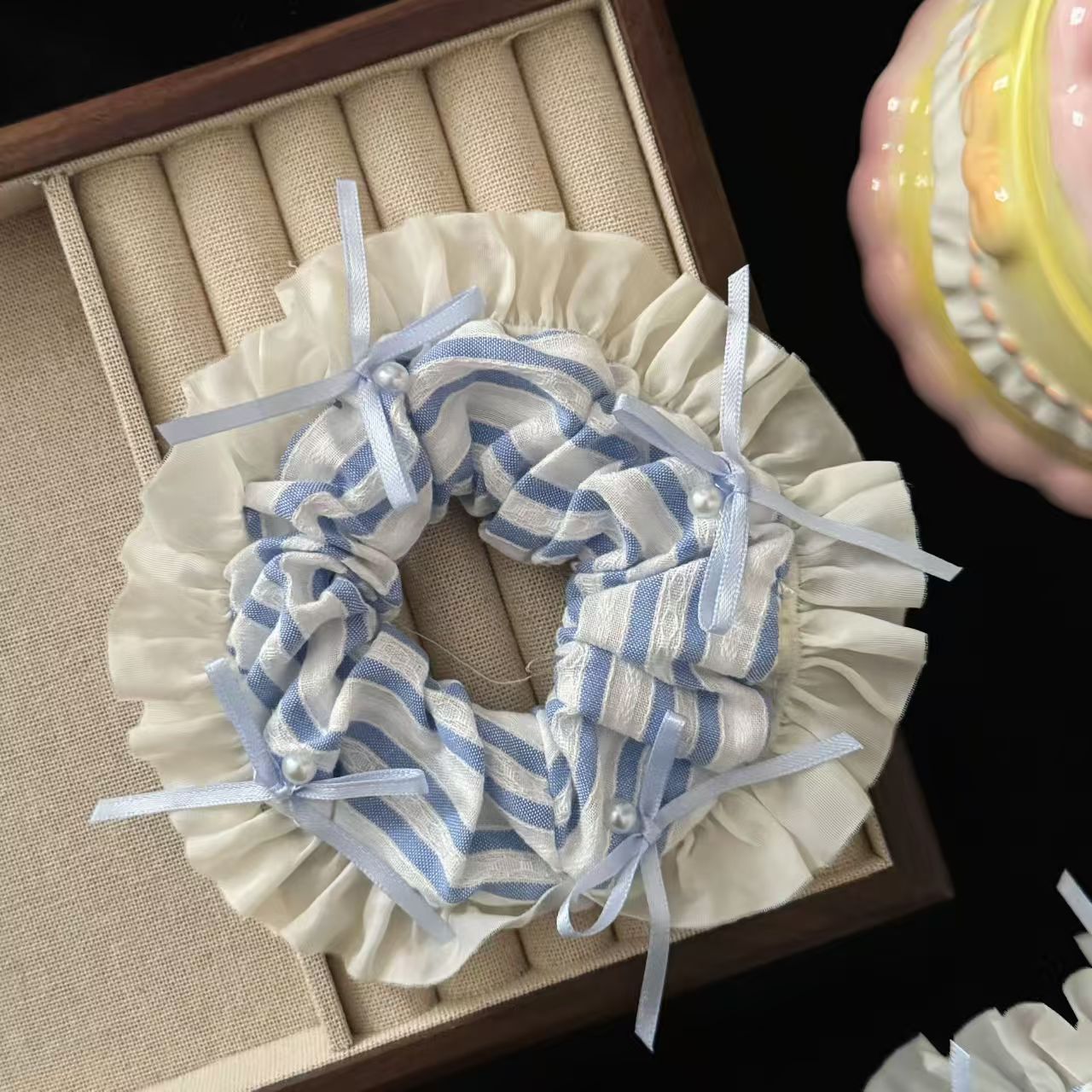 甜美少女复古蝴蝶结芭蕾风条纹大肠发圈马尾皮筋发绳学生头绳发饰