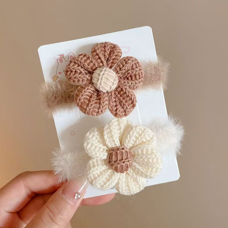 可爱毛巾小皮圈秋冬季温柔奶咖色花朵发圈发饰毛线毛绒小女孩头绳