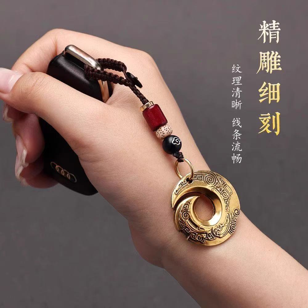 黄铜钥匙扣汽车扣纯铜挂件复古时来运转挂饰【招财保平安】