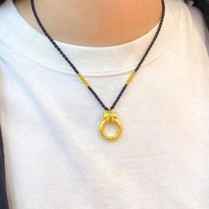 平安扣吊坠爆款百搭蝴蝶结祥云女新款编织黑绳在逃公主金色项链