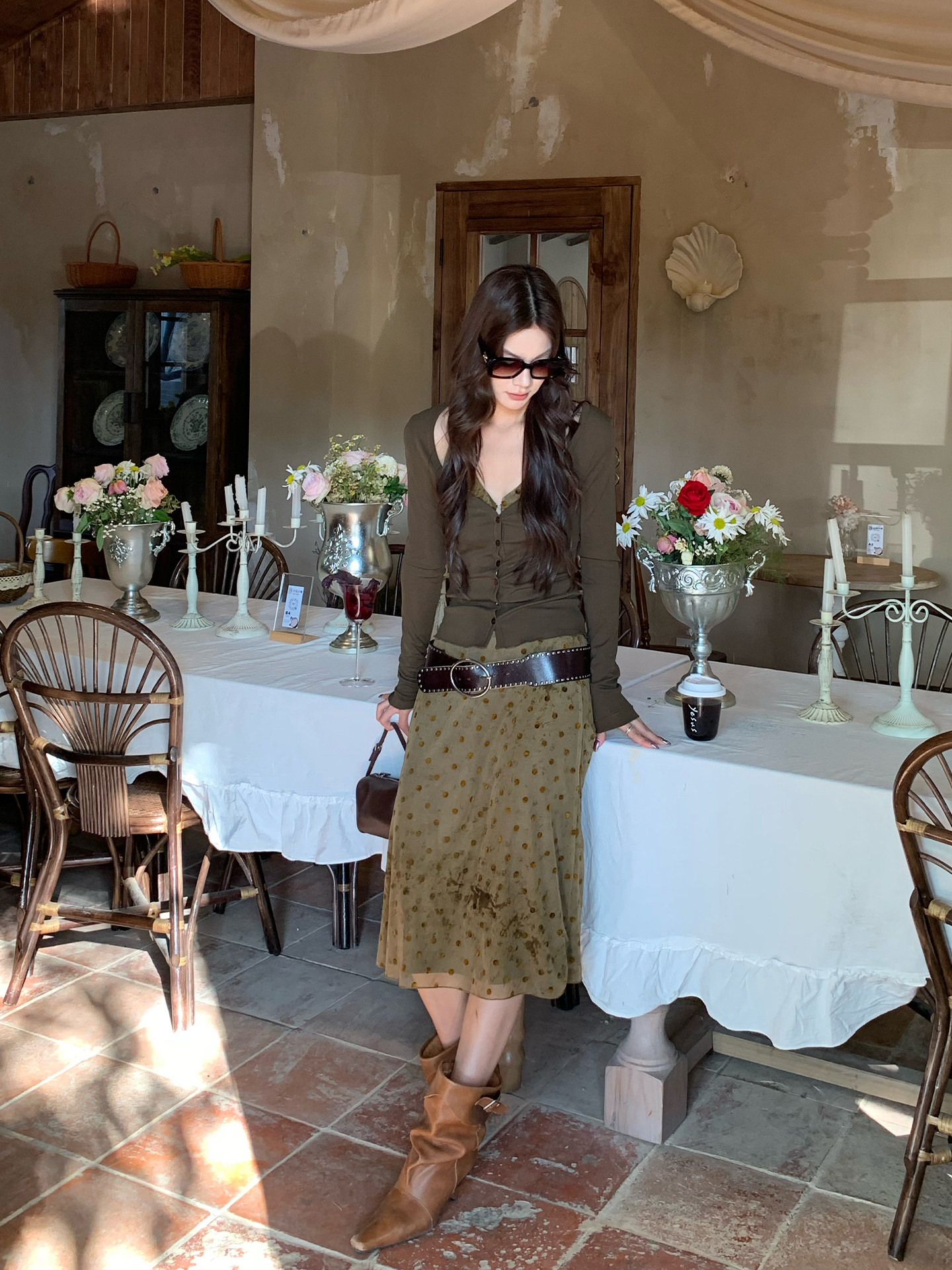 马儿MAR винтажная флокированная юбка-миди А-силуэта в горошек с сетчатыми вставками для женщин весна-лето